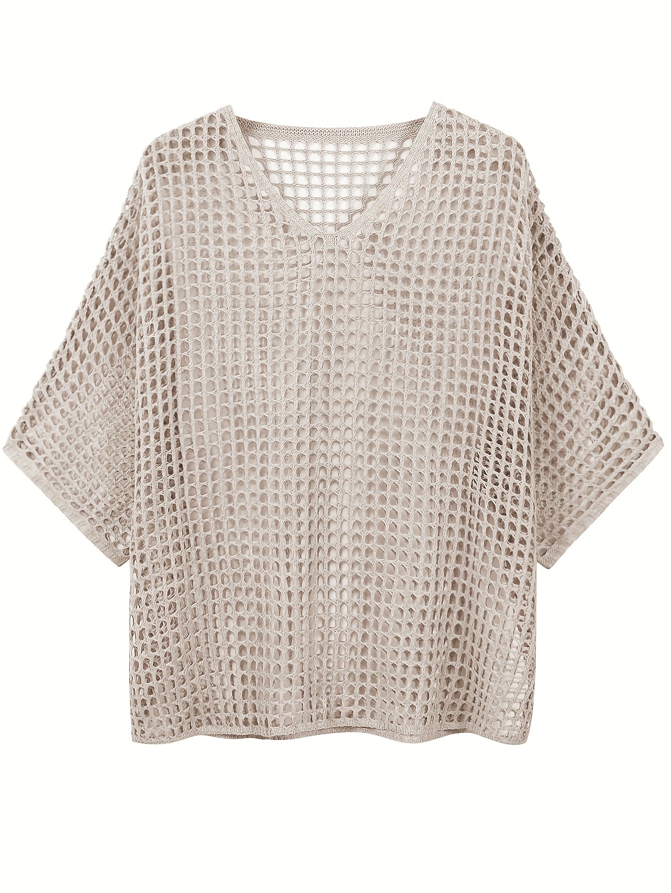 Women's Knitted V-Neck Casual Three-Quarter Sleeve Plus Size Top
