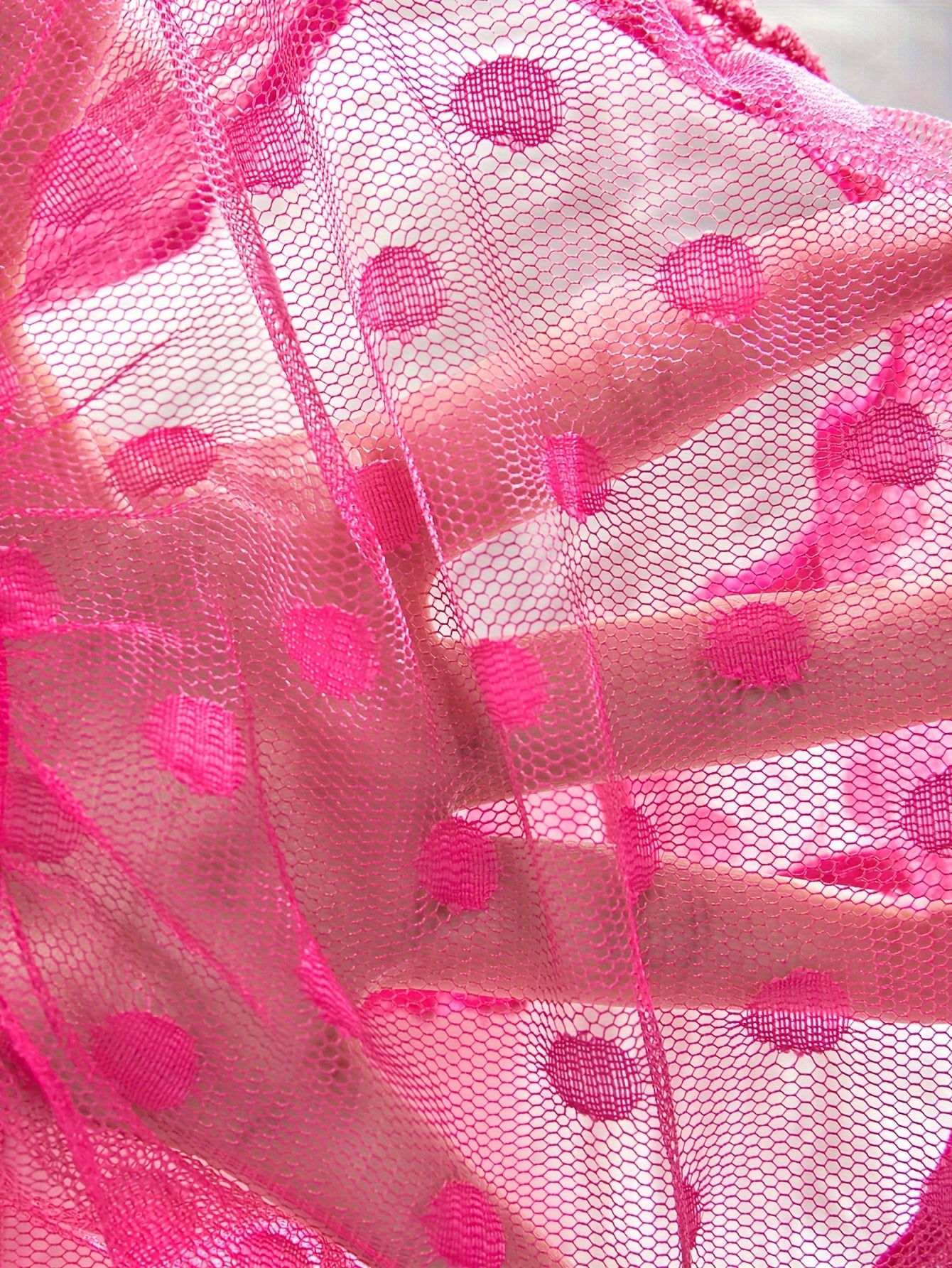 Polka Dot Mesh Lingerie Set with See-Through Unlined Bra and Bow Tie Thong Women’s Sexy Underwear