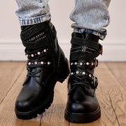 Women's Gothic Punk Motorcycle Boots Faux Leather Chain Zipper Black Chunky Platform