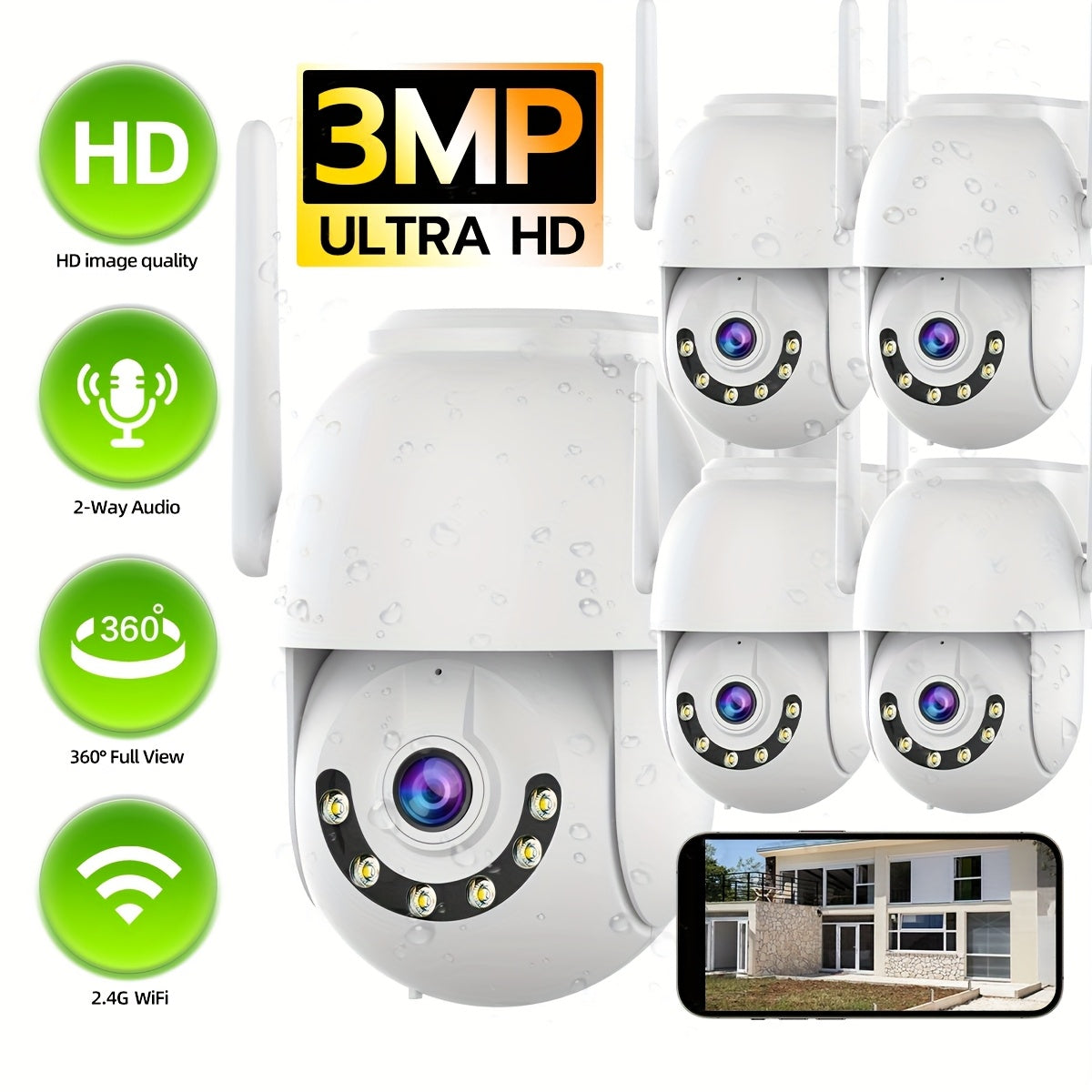 3MP WiFi tashqi xavfsizlik kamerası, rangli kechqurun ko'rish, 2 tomonlama audio, PTZ