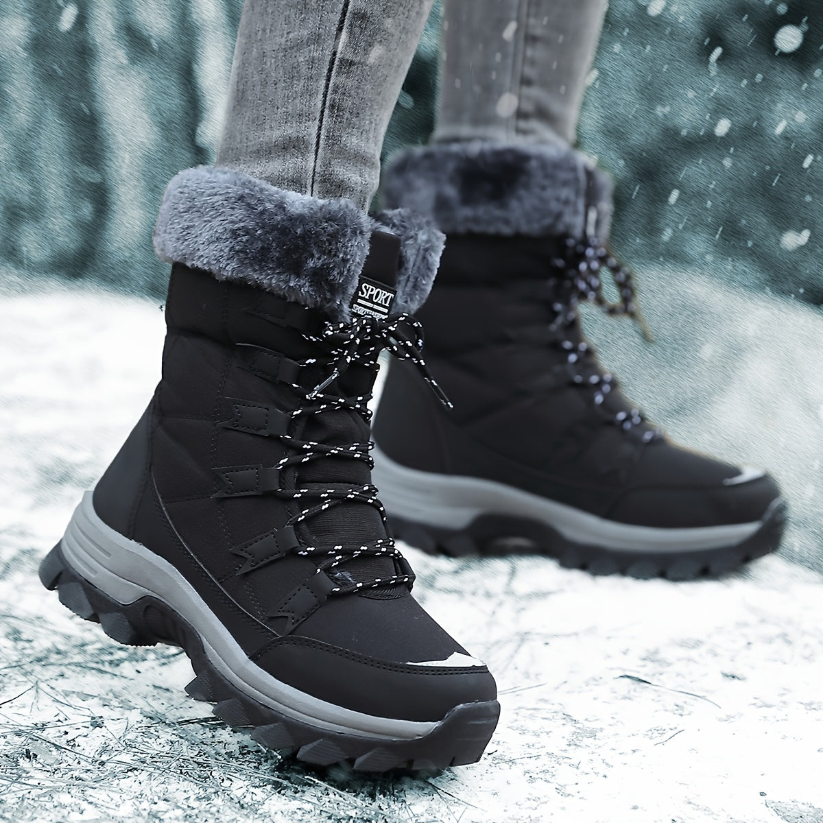 Women’s Fleece-Lined Mid-Calf Winter Boots Light Beige Outdoor Casual