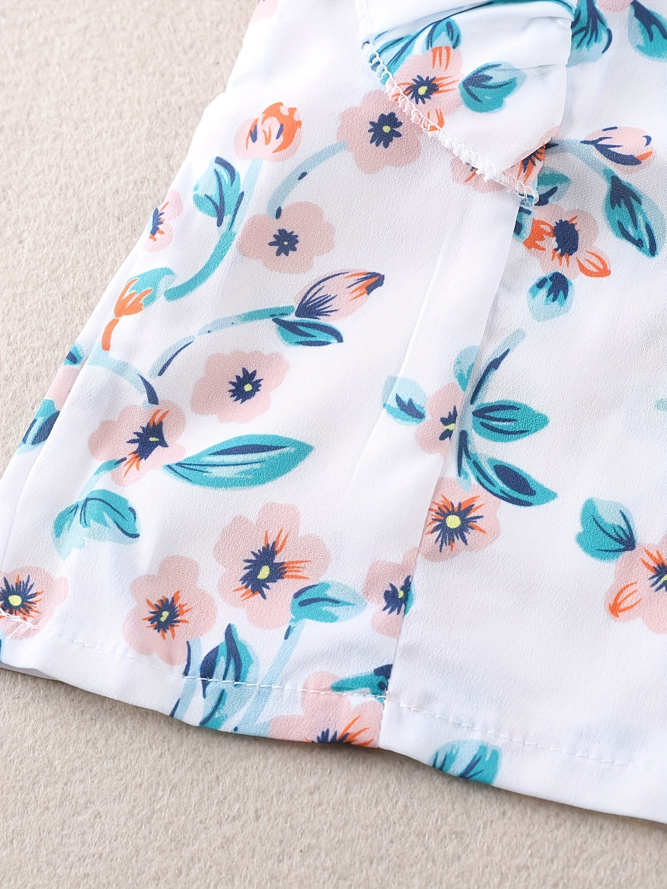 Girls Summer Floral Chiffon Top and Shorts Set with Belt