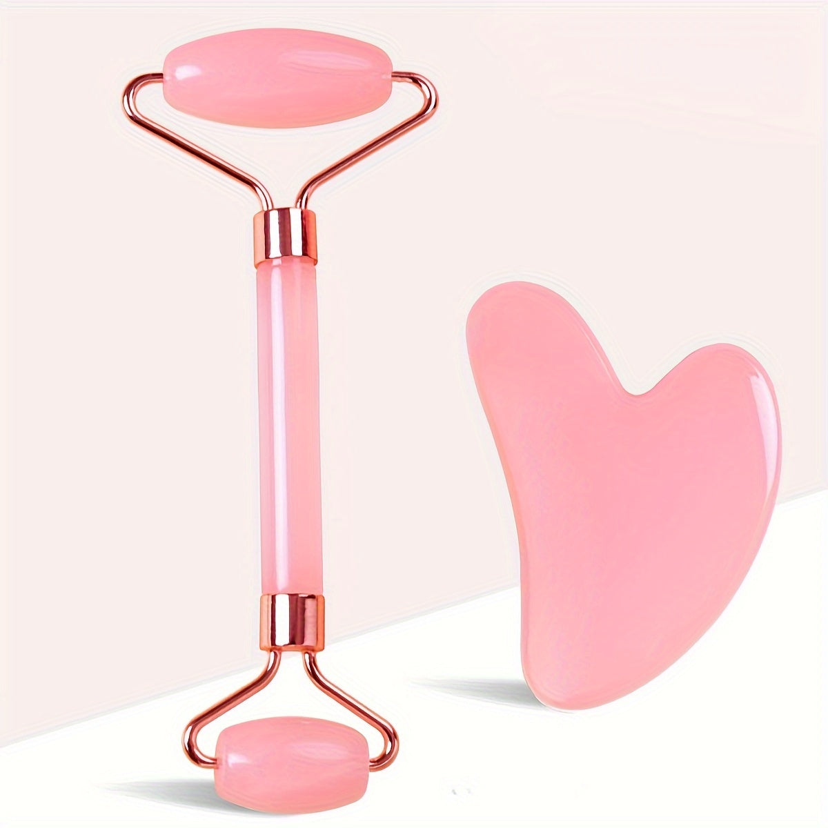 2-Piece Facial Massage Roller Set with Dual-Head Roller and Heart-Shaped Gua Sha Made of ABS Non-Electric Material