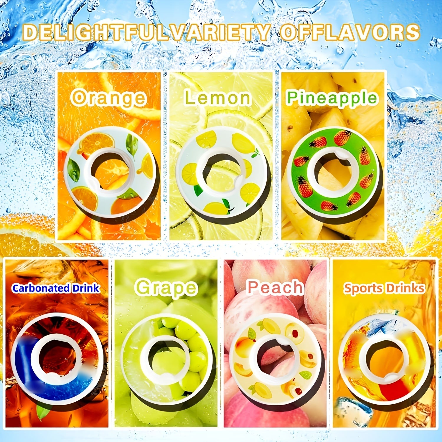 Sports Water Bottle Set with 7 Fruity Scented Capsules, Straw, Transparent Colors