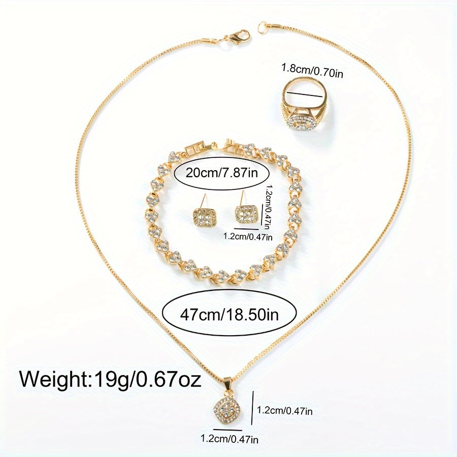 Conjunto de reloj de mujer y joyería de cuarzo con cinco piezas en tono plateado