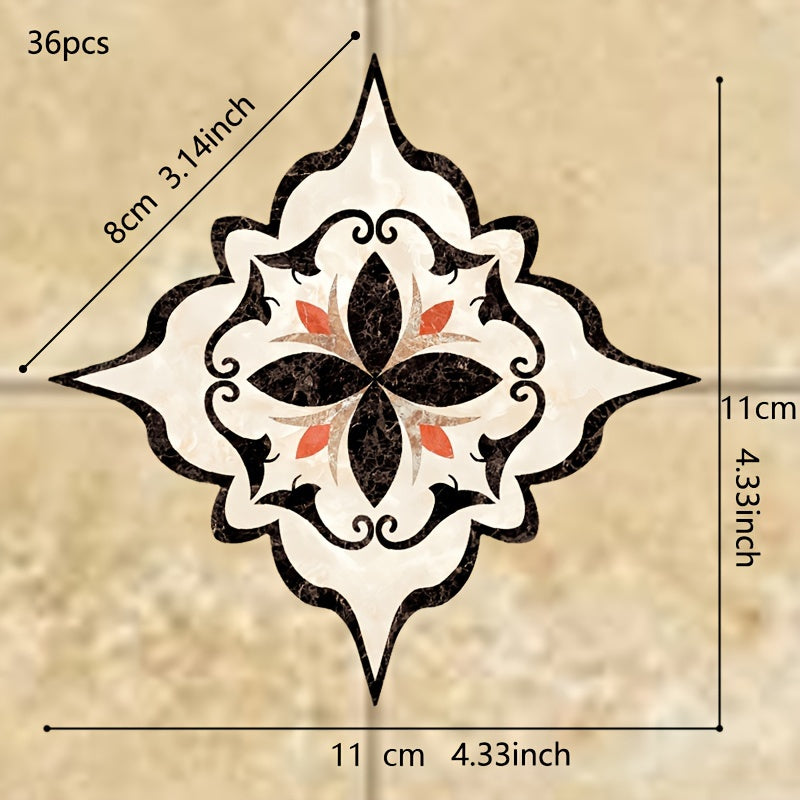 Set of 36 Waterproof Bohemian Tile Stickers 11cm Square for Floors and Walls