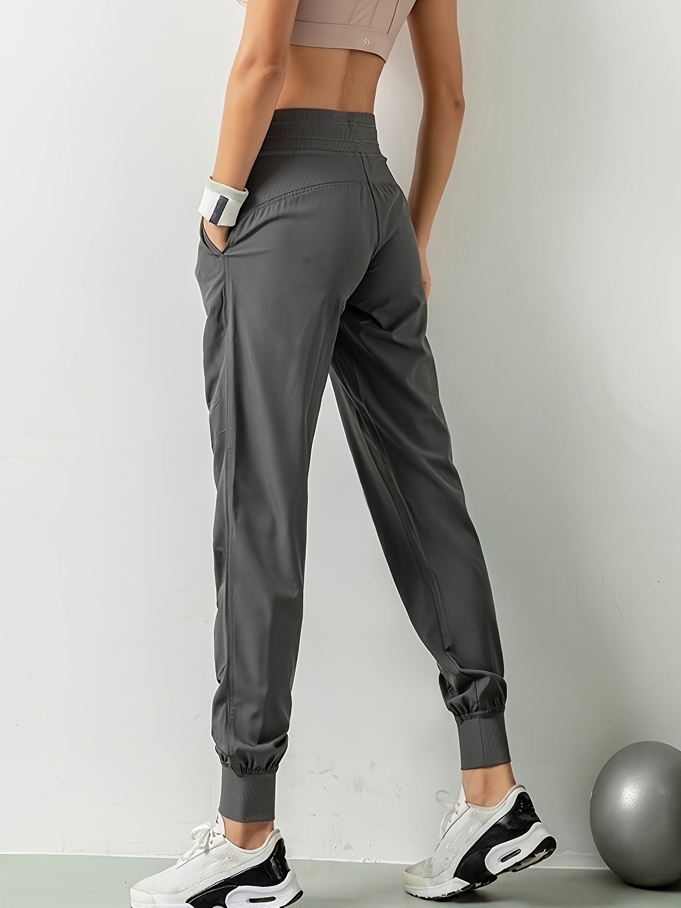 Women's Solid Color Sports Pants with Drawstring Waist Quick Dry Breathable Stretchy Long Length
