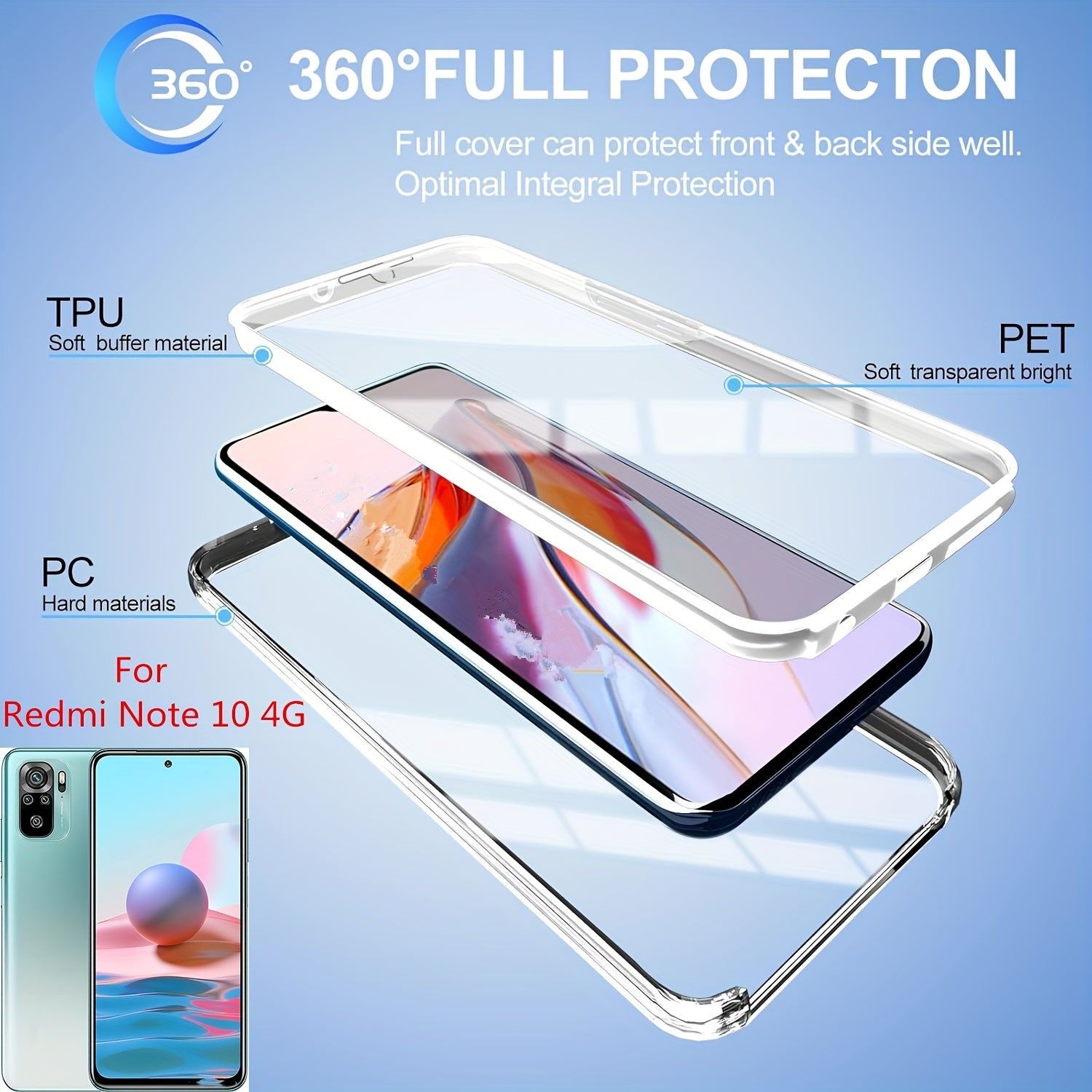 Полный ударопрочный чехол для телефона для моделей Xiaomi Redmi с прозрачной крышкой