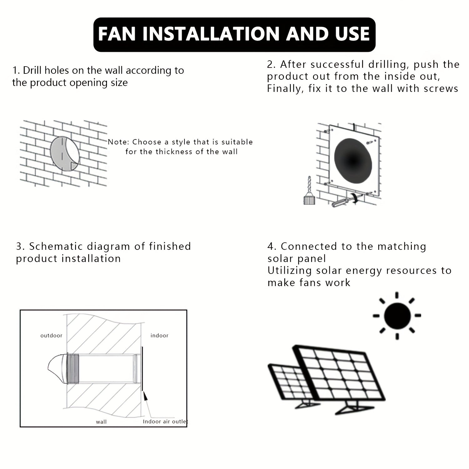 Solar Ventilation Fan Kit 15W Solar Panel with Removable Pipes for Home Exhaust