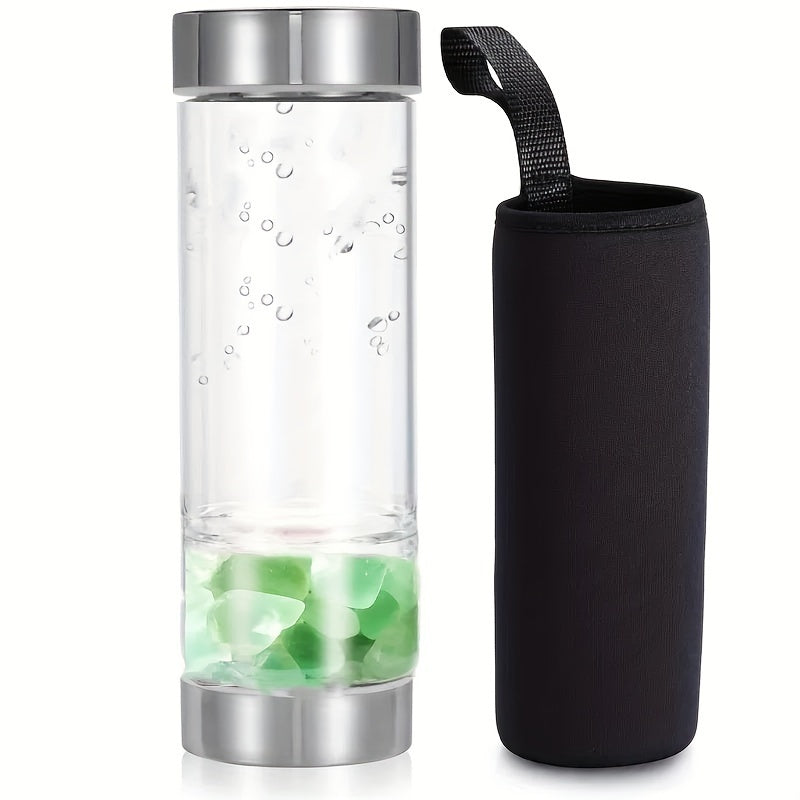 Glass Water Bottle with Amethyst Insert and Protective Cover