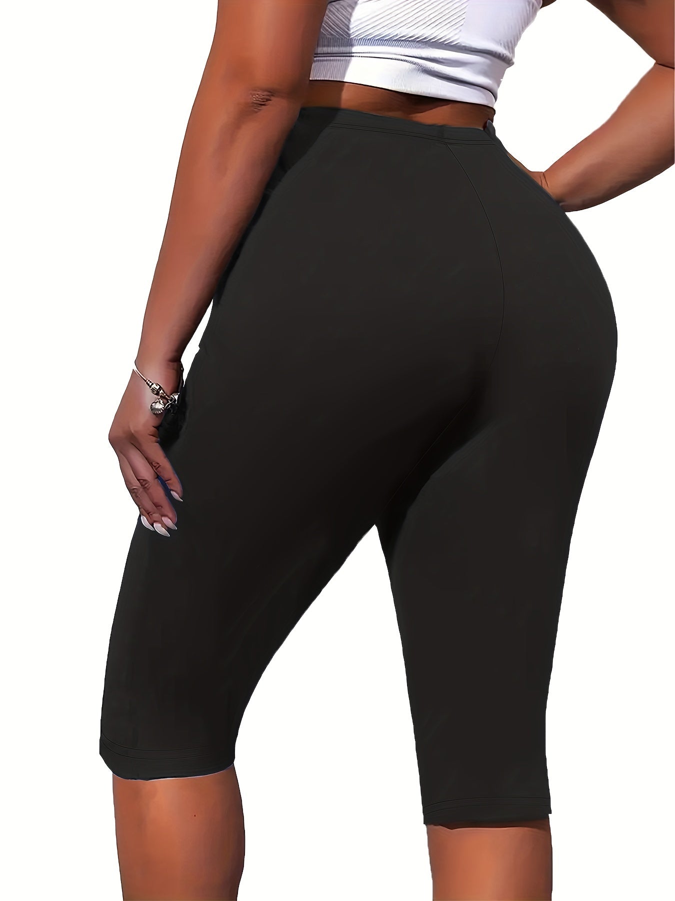 Women's Plus Size High-Waist Stretchy Capri Leggings Solid Breathable Summer Yoga