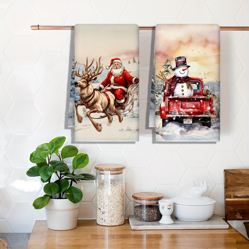 Christmas Kitchen Towel Set Santa Reindeer Snowman Microfiber 45x70cm