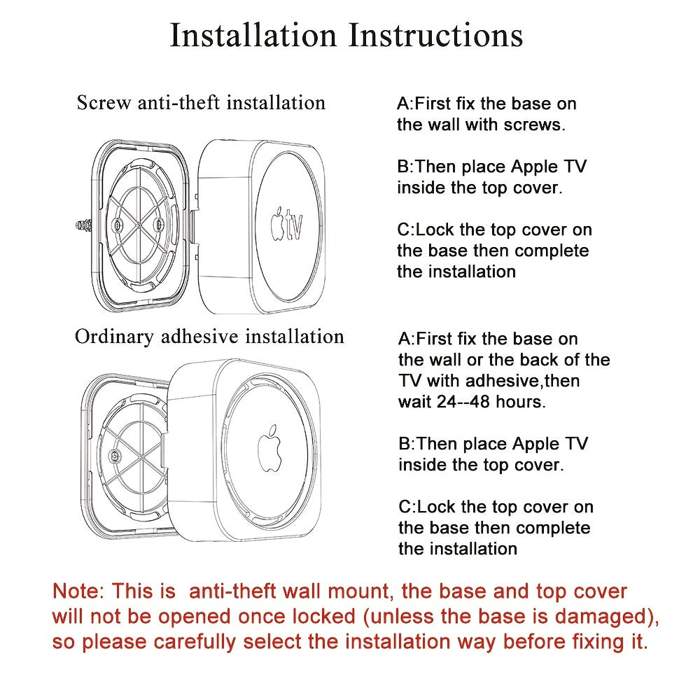 Wall-Mounted TV Rack for Apple TV 4K and HD Secure Anti-Theft Holder