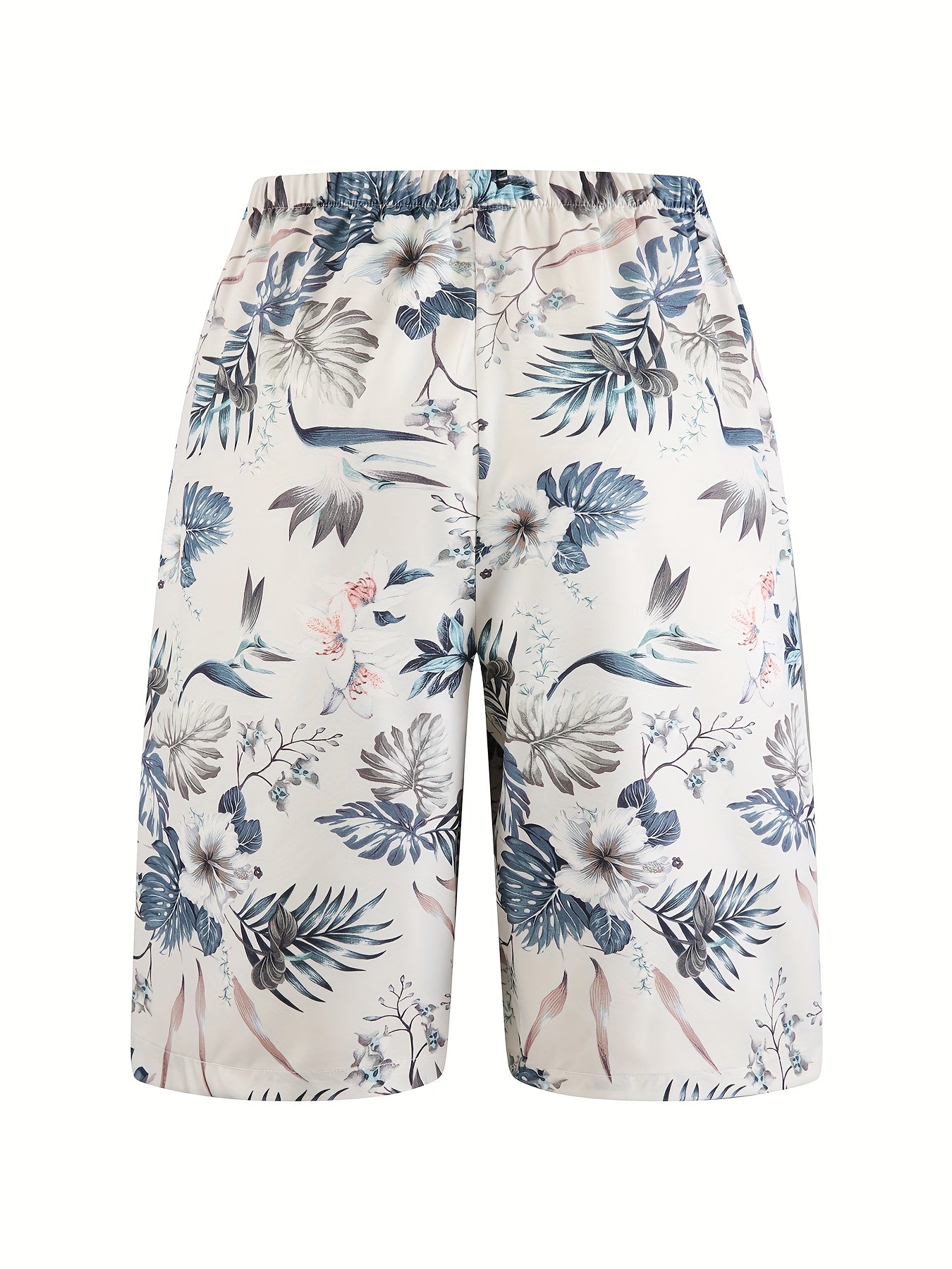 Women's Plus Size Tropical Print Loose Fit Beach Shorts Lightweight Polyester White Blue Green Leaf