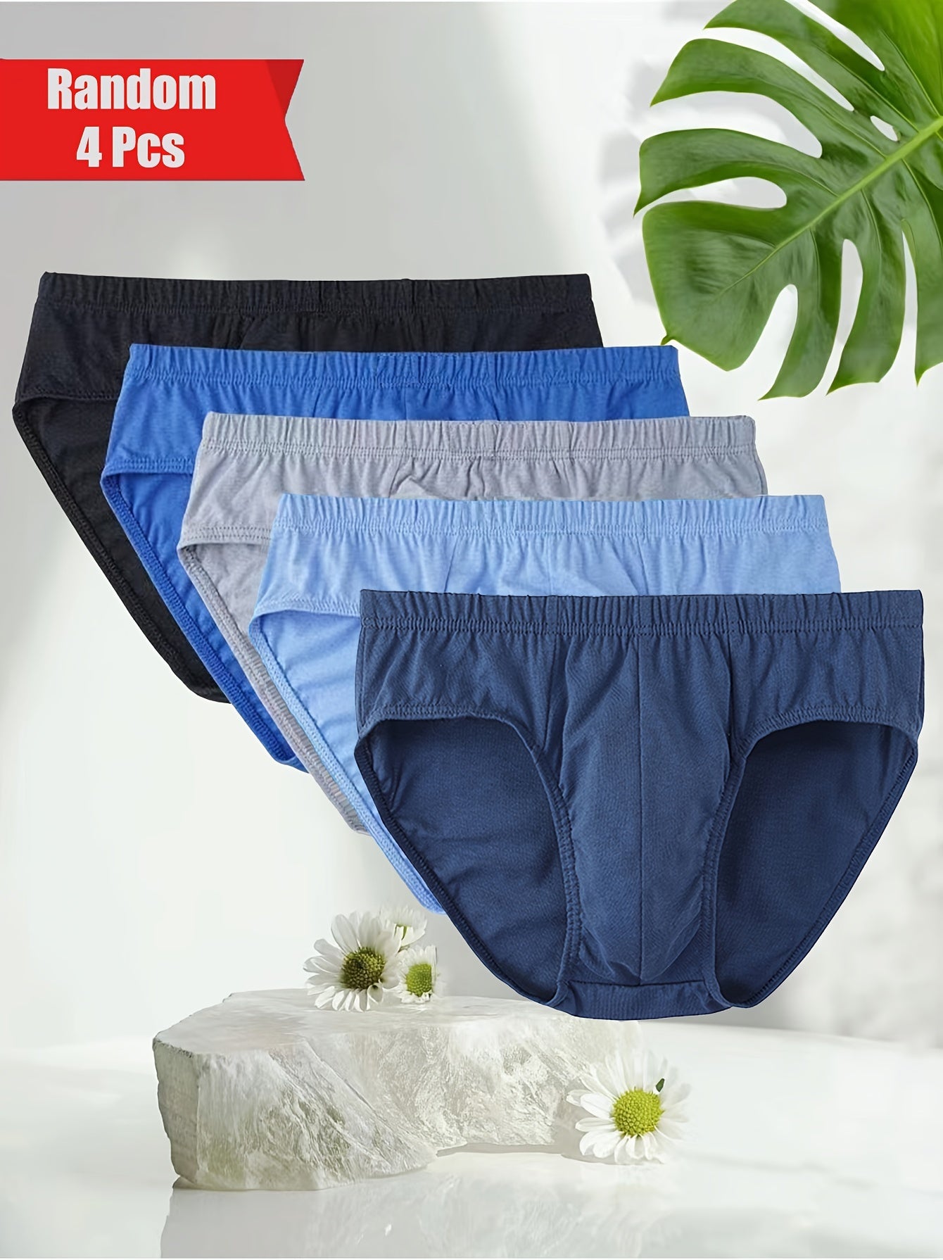 Men's Cotton Briefs 4-Pack Seamless Solid Color Underwear for Casual Daily Wear