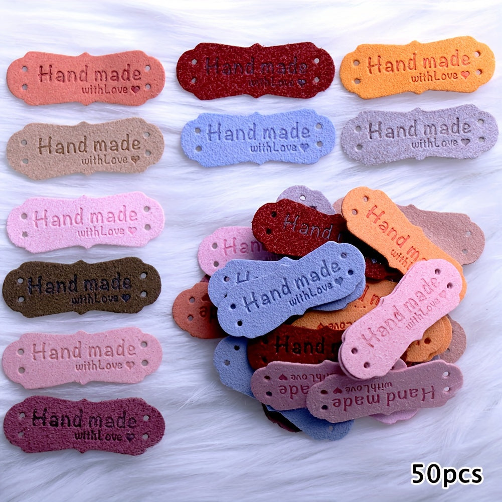 10 rangda teshikli va tikish uchun mo'ljallangan bosilgan krochet bilan 50 dona mikrofiber velur yorliqlari