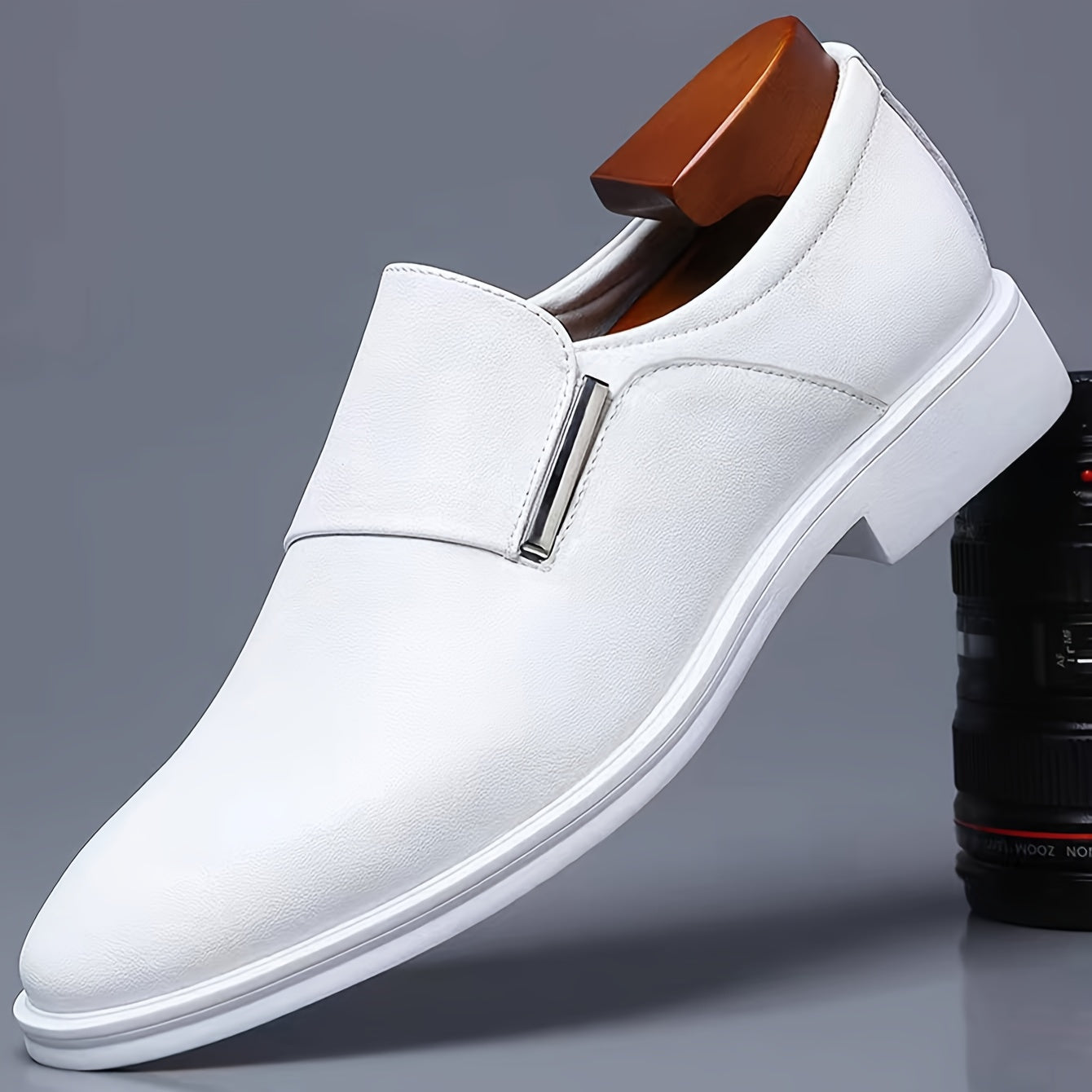 Men's Business Casual Shoes Slip-On Pointed Toe Solid PU Rubber Sole