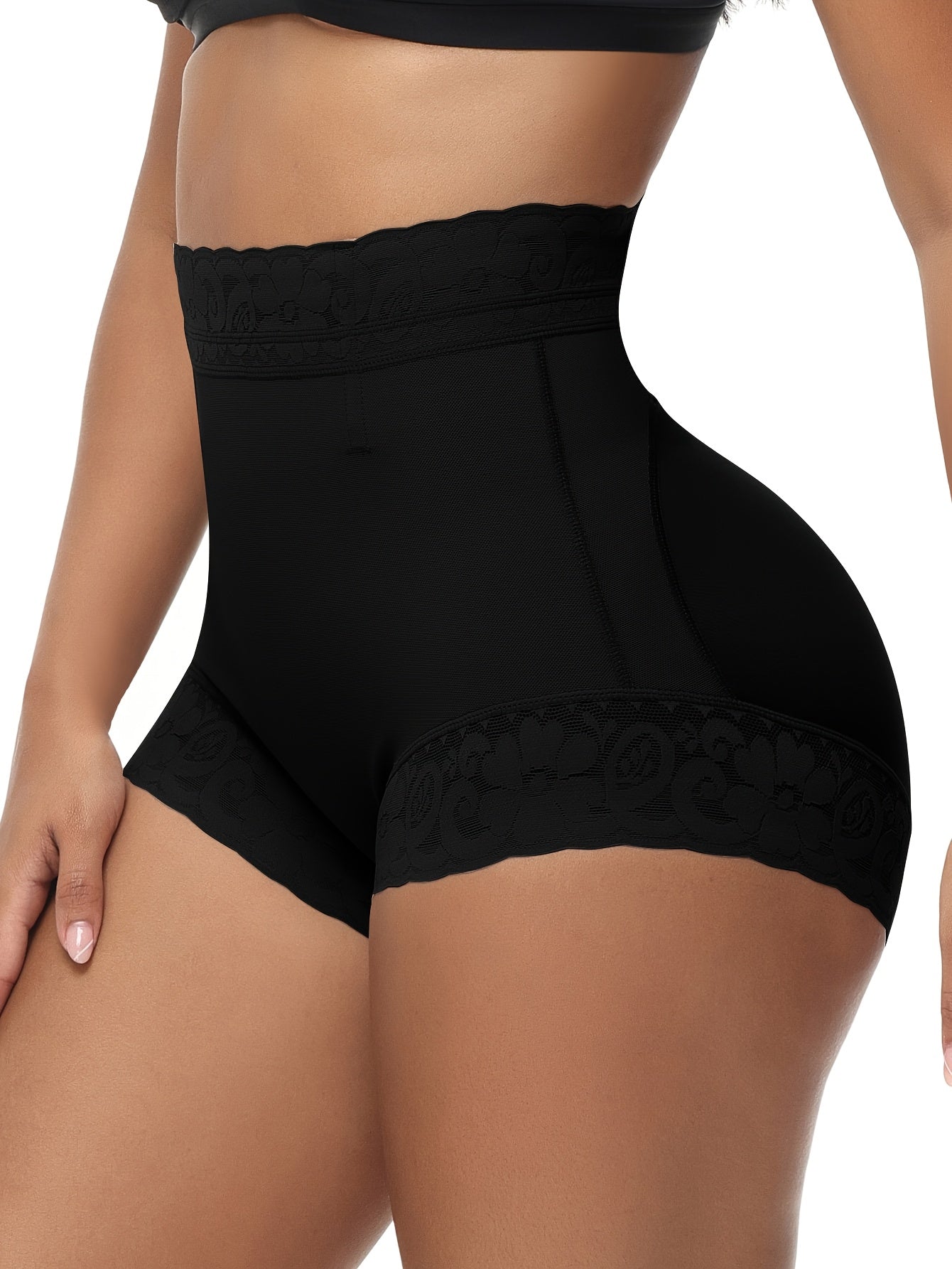 Lace Trim Shapewear Shorts for Tummy Control and Butt Lifting Women Solid Color