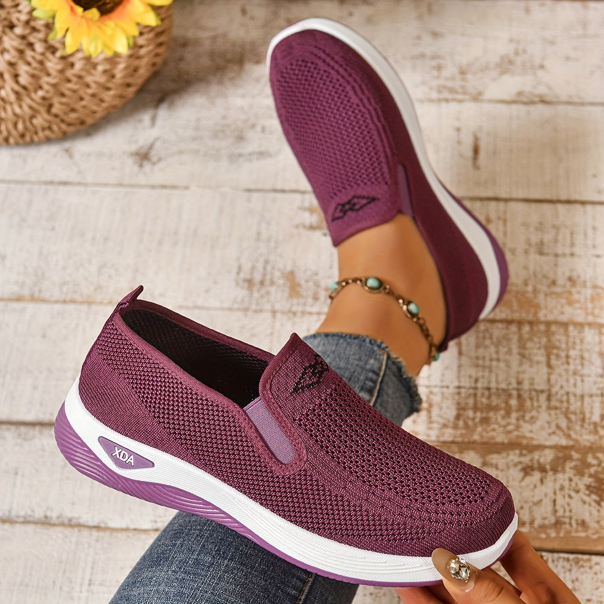 Women’s Casual Sneakers Low Top Slip-On Solid Color Fabric Rubber Sole