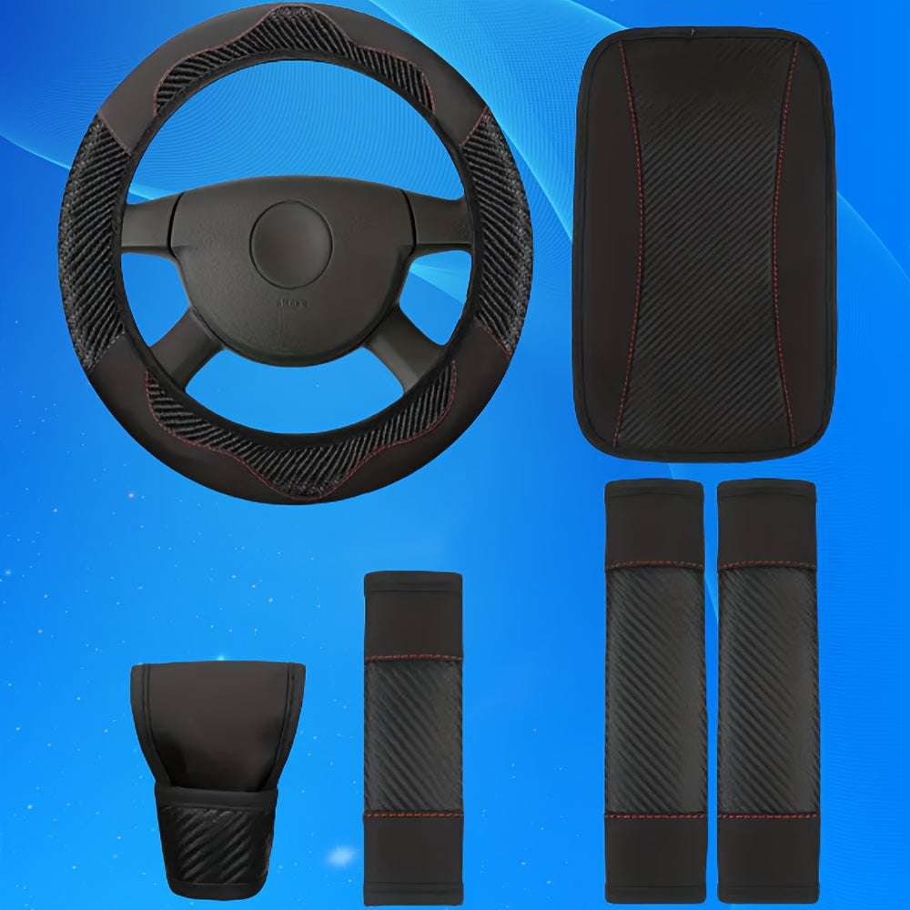 Universal avtomobil ichki bezaklar to'plami, 6 ta qism, PU charm bilan boshqarish g'ildiragi qopqog'i