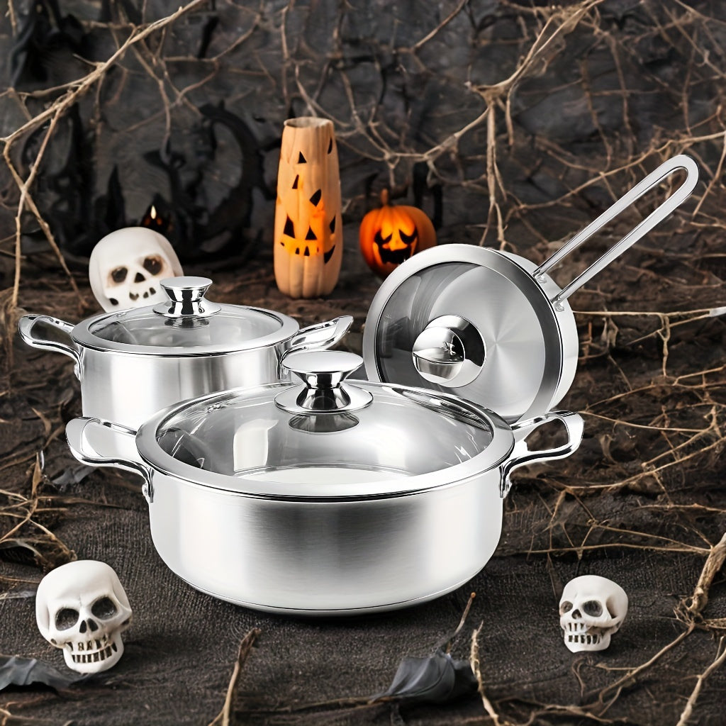 Stainless Steel Cookware Set 6 Pieces Induction Oven Safe Cool-Touch Handles