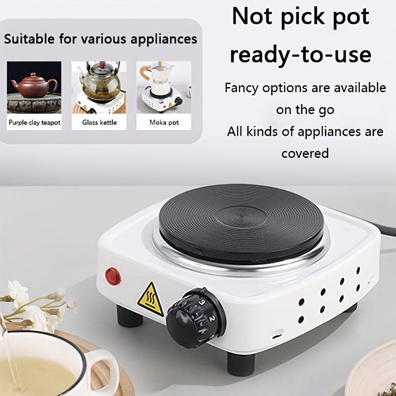 Electric Stove with Adjustable Temperature Control Cast Iron Plate 500W White Black for Kettles Moka Pots