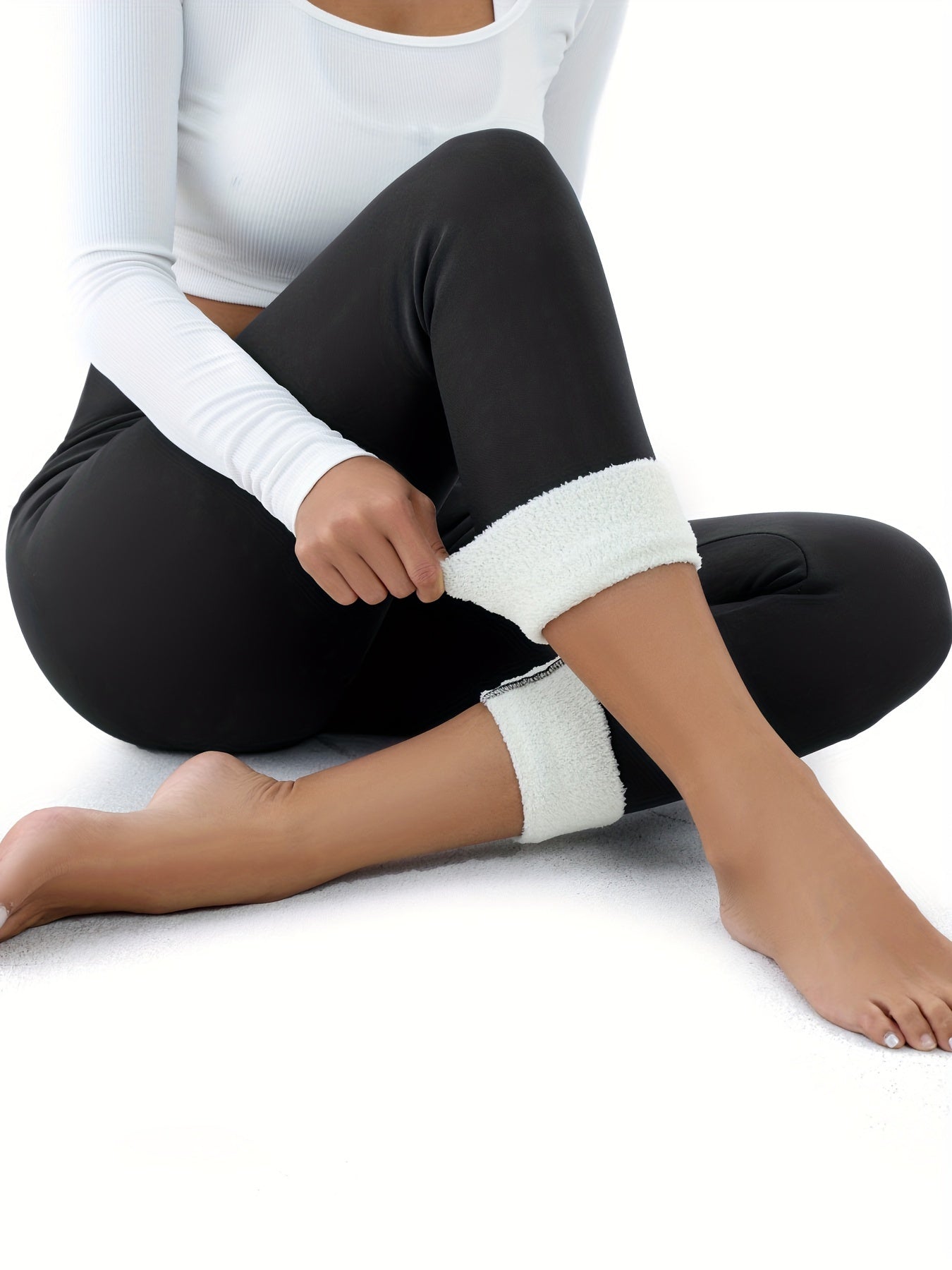 Leggings térmicos con forro de felpa para mujer, de cintura alta, ajuste ajustado, ropa de exterior de invierno