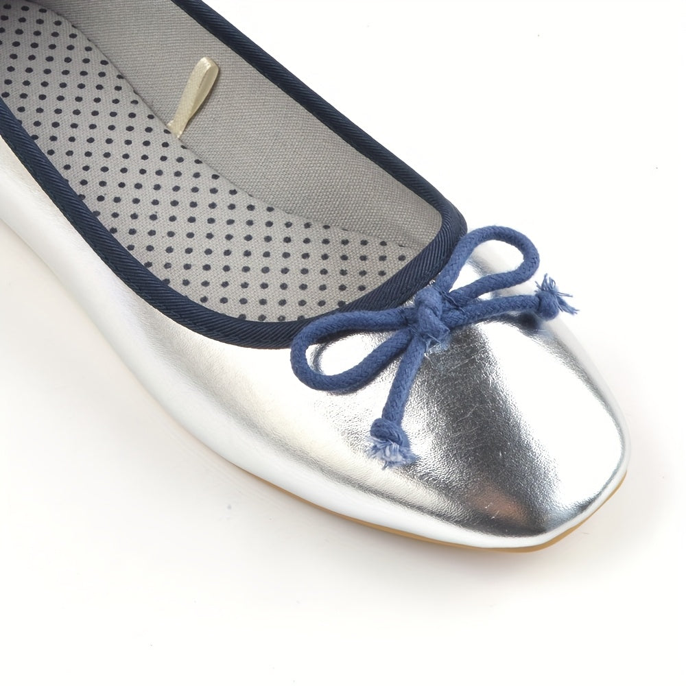 Ayollar uchun Slip-On balet tuflisi, bog‘ichli, yumshoq taglik, PU qoplamali, dumaloq burchakli toe