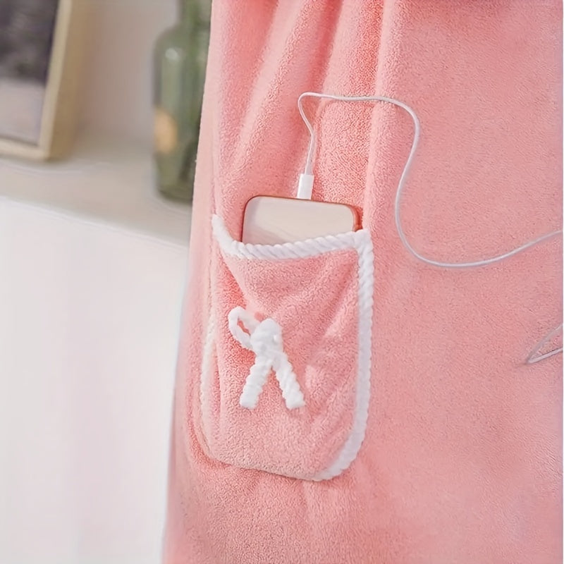 Adult Wearable Bath Towel with Bowknot Design, Coral Velvet, Quick-Drying and Absorbent