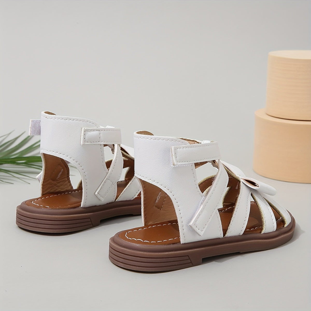 Girls' Summer Sandals with Braided Hollow Strap Mid-Heel Open Toe T-Strap for Teenagers