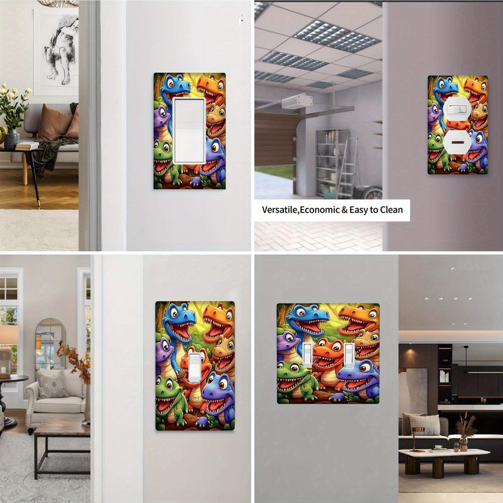 Agate Stone Dinosaur Light Switch Cover with Gold Embellishments for Kids Rooms