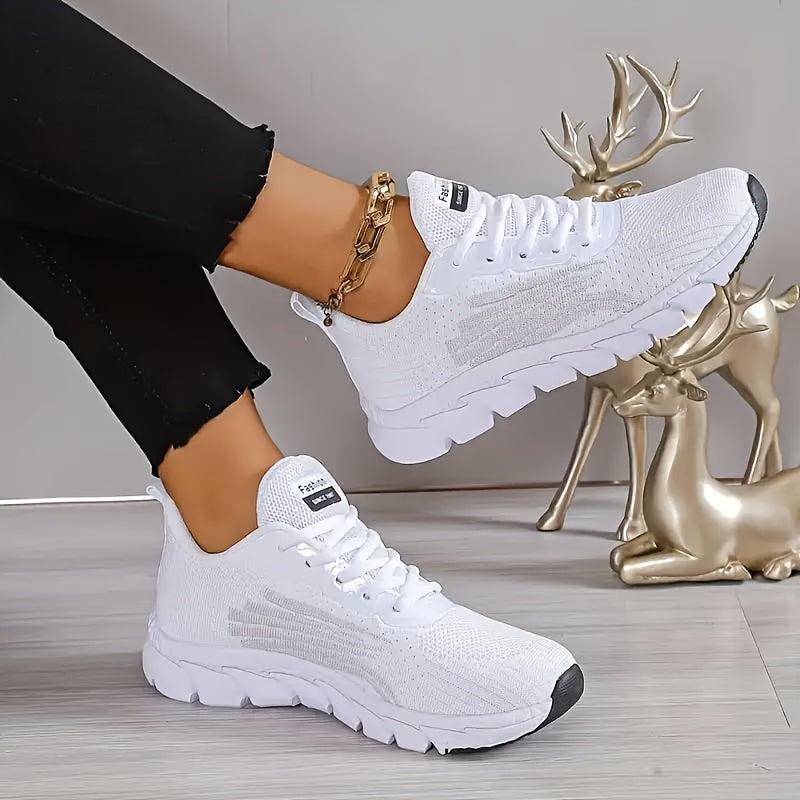 Women Casual Sneakers Solid Color Lace-Up Lightweight Breathable Shoes
