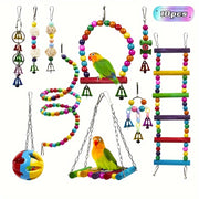 Bird Toy Set for Small and Medium Parrots Climbing Ladder Swing Bells Chew Toys 3-10 Pieces