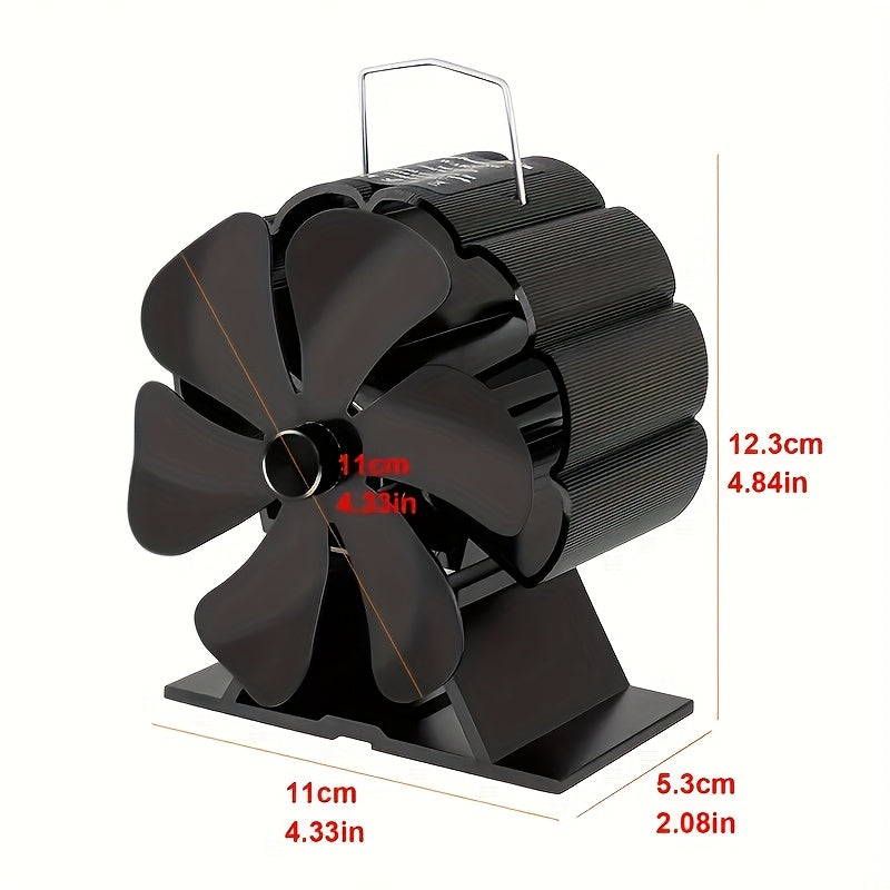 Black 6-Blade Metal Fireplace Fan for Wood Stoves and Outdoor Heating
