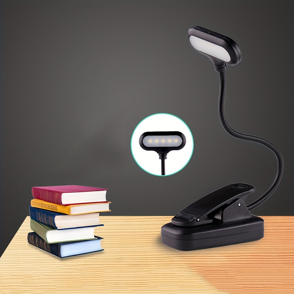 Portable Clip Reading Lamp with Adjustable Arm Battery Operated for Night Reading Desk Use