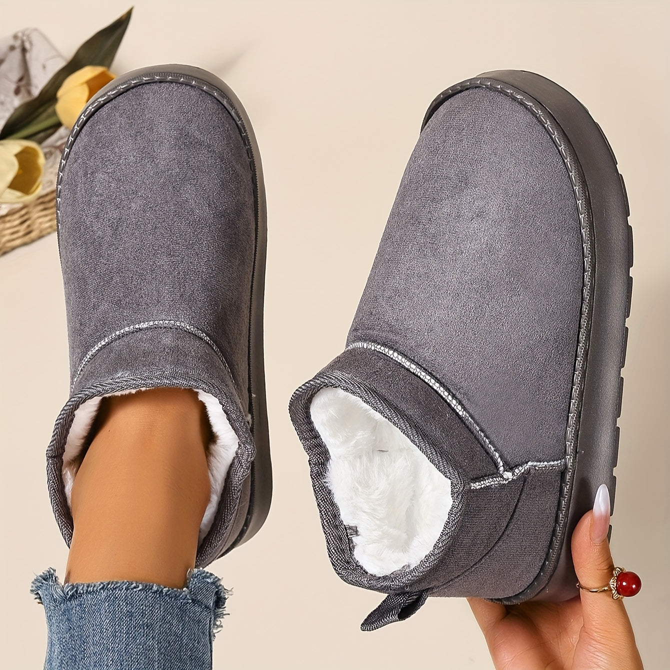 Women's Faux Fur Lined Ankle Boots - Slip-On, Thick EVA Sole, 5 Colors