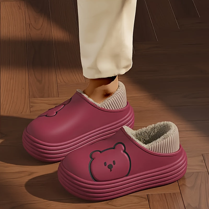 Girls Cartoon Bear Velvet Indoor Outdoor Slippers Pink Valentines Gift