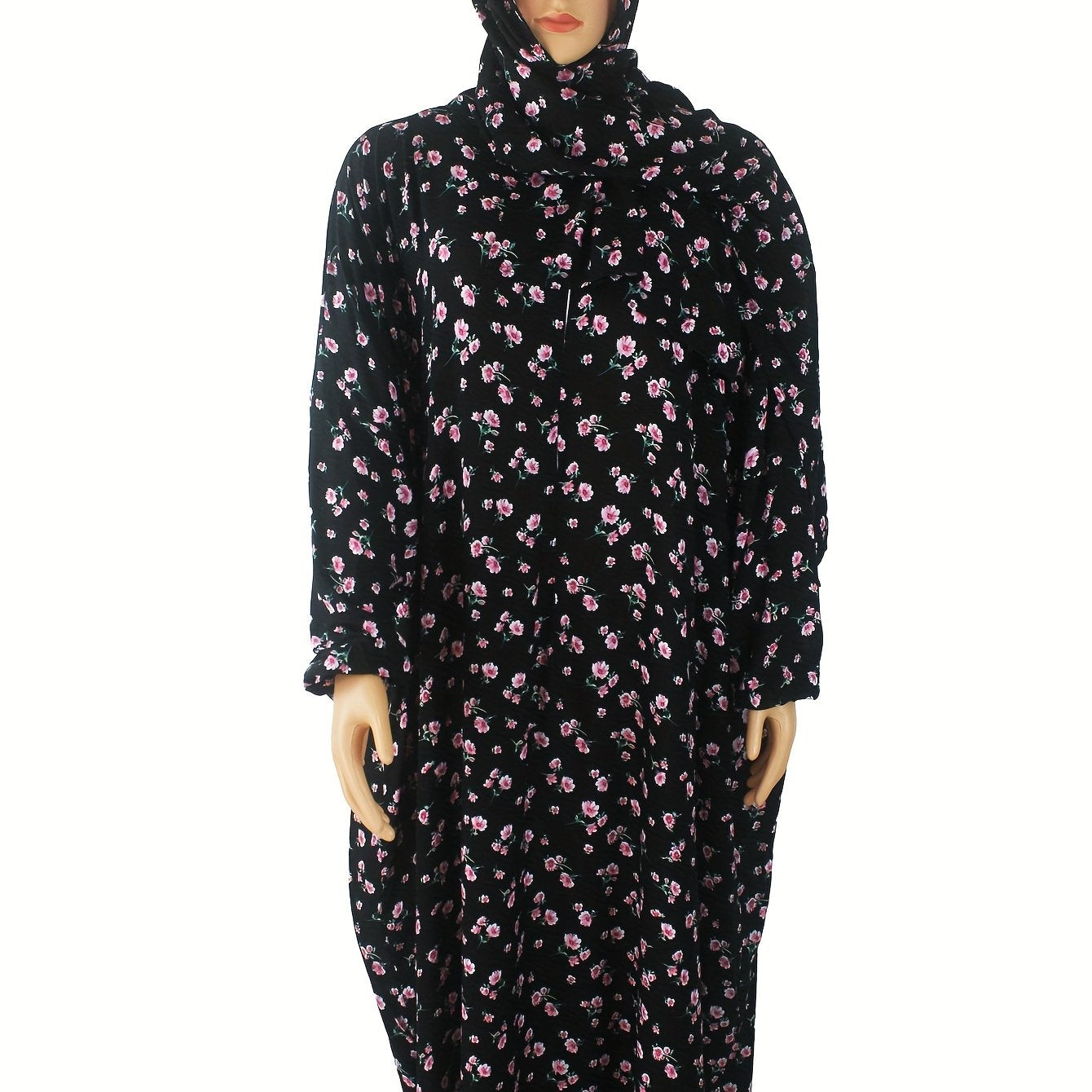 Women's Plus Size Muslim Elegant Loose Print Abaya Traditional Middle Eastern Dress