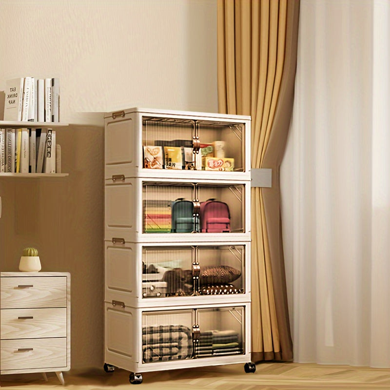 Cajas de almacenamiento de plástico impermeables con tapas y puertas, incluye estante para zapatos plegable