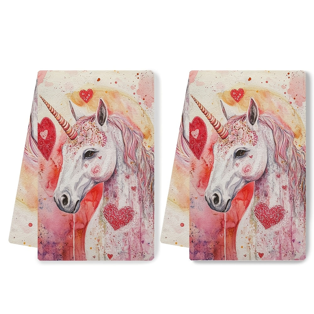Set of 2 Unicorn Kitchen Towels Love Theme Ultra Absorbent 40x60 cm