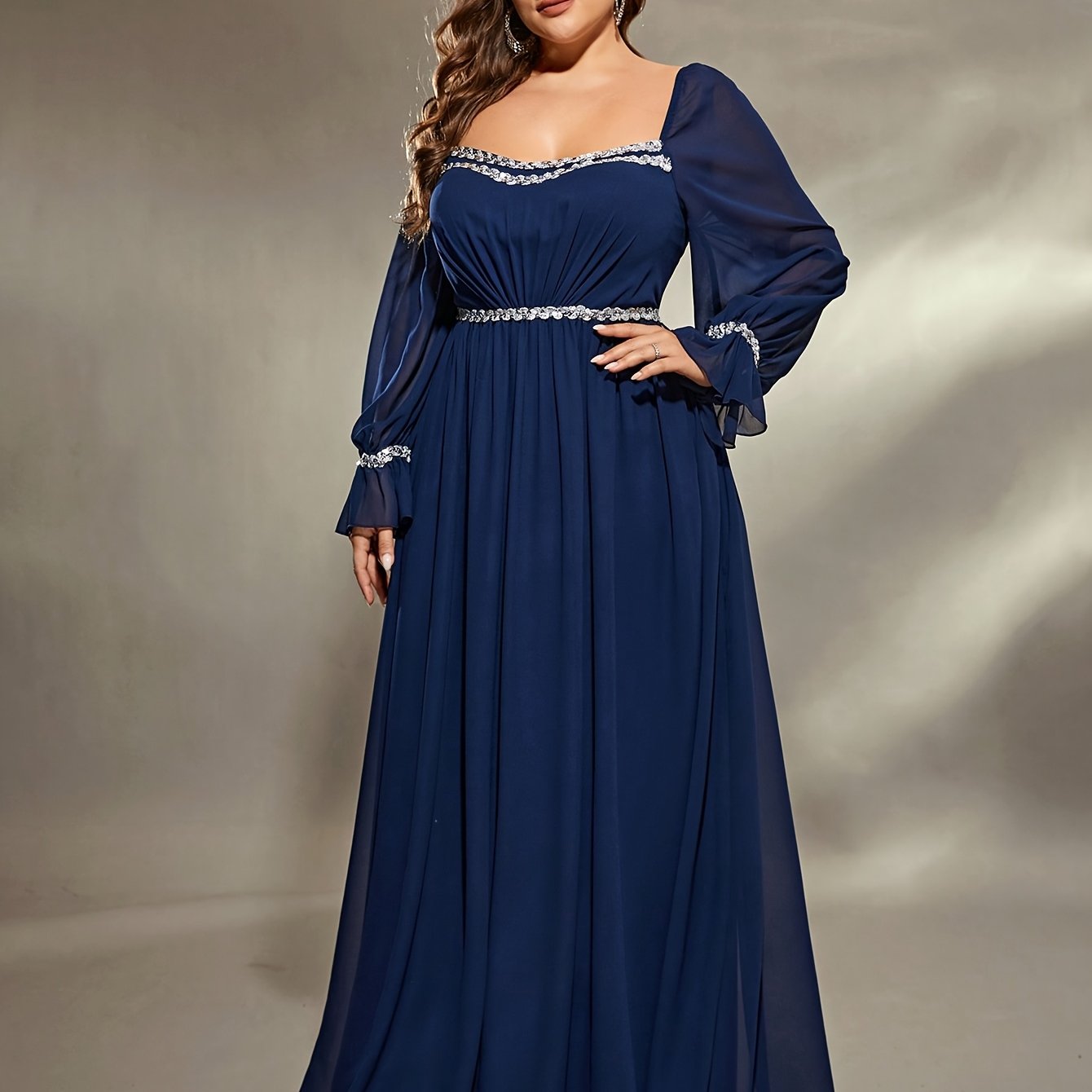 Women's Vintage Sequin-Trim Square Neck Backless Dress for Weddings and Parties