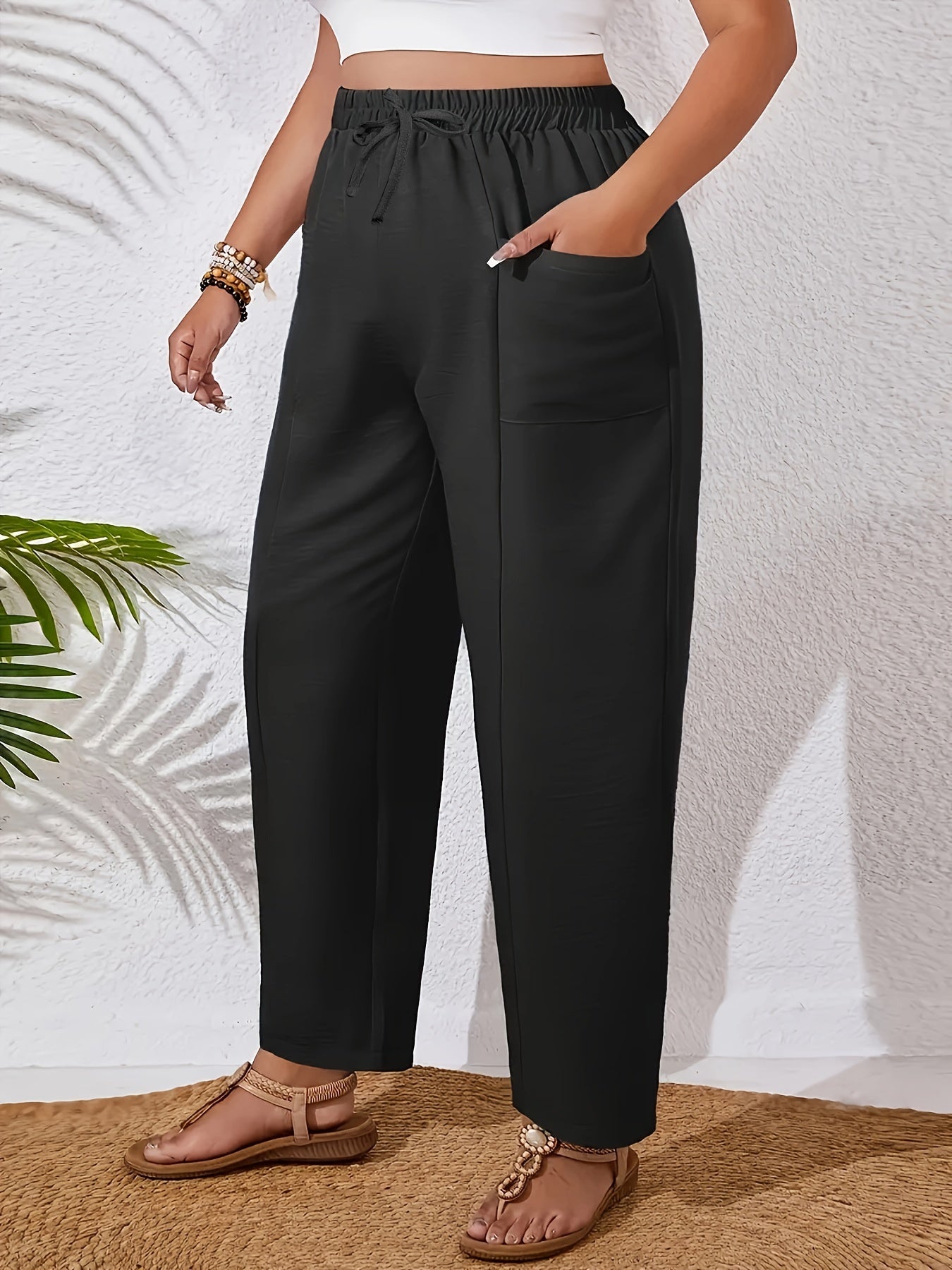 Plus Size Women's Wide Leg Pants Brown All-Season Casual Trousers