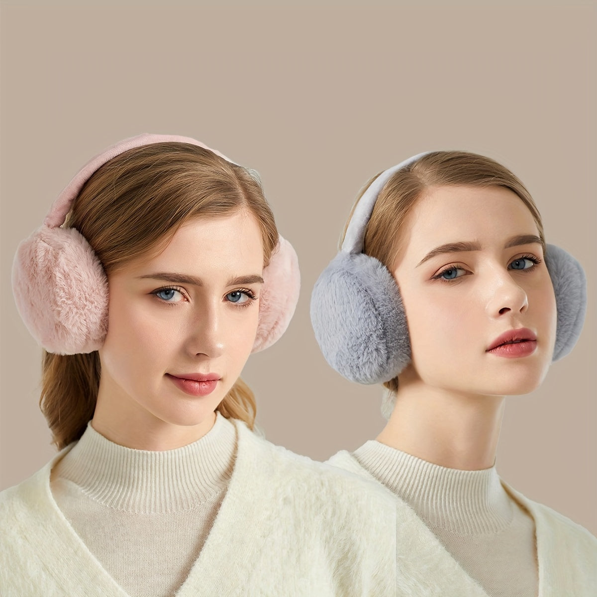 Set of 2 Women's Foldable Earmuffs in Solid Colors, Plush Warmth, Portable