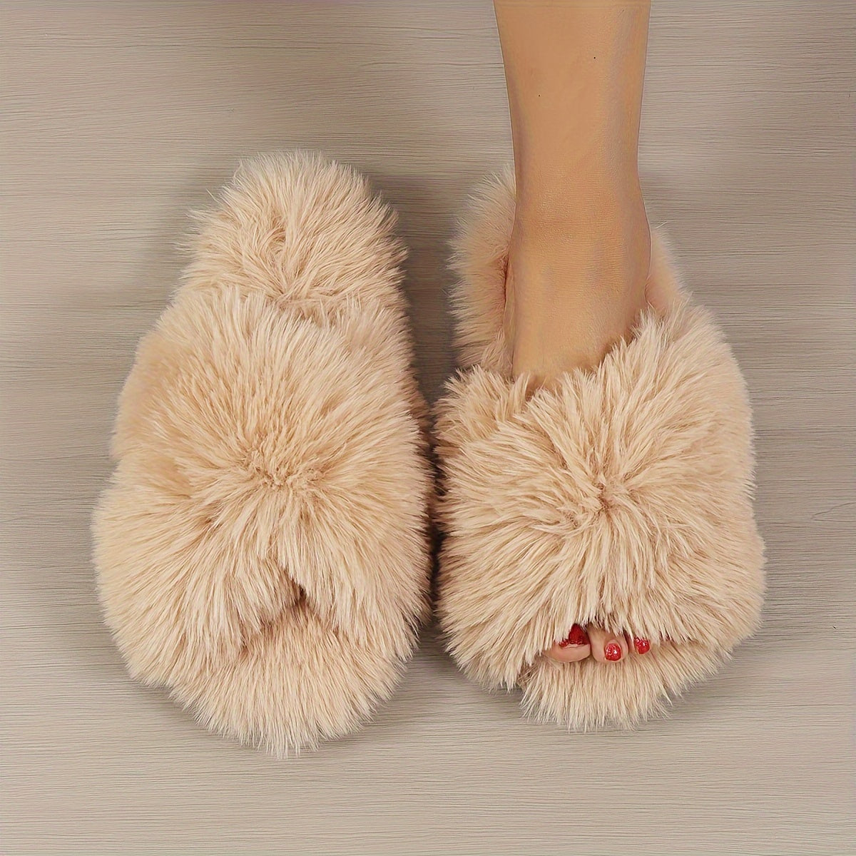 Zapatillas de felpa para mujer con tiras cruzadas, cálidas y cómodas para interior, ideales para otoño e invierno