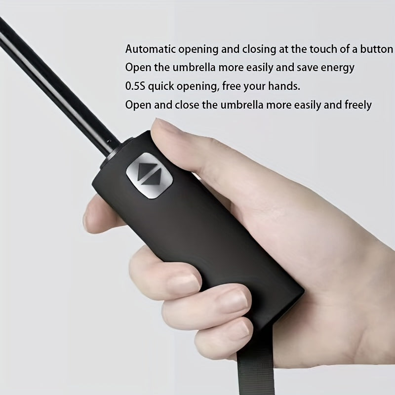 Unisex Automatic Umbrella with 24 Reinforced Ribs Foldable Portable for Rain and Sun