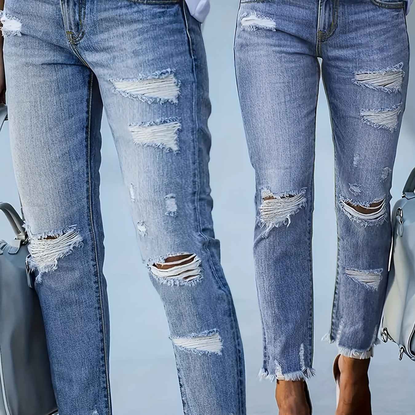 Женские рваные джинсы с необработанным краем и синие повседневные штаны
