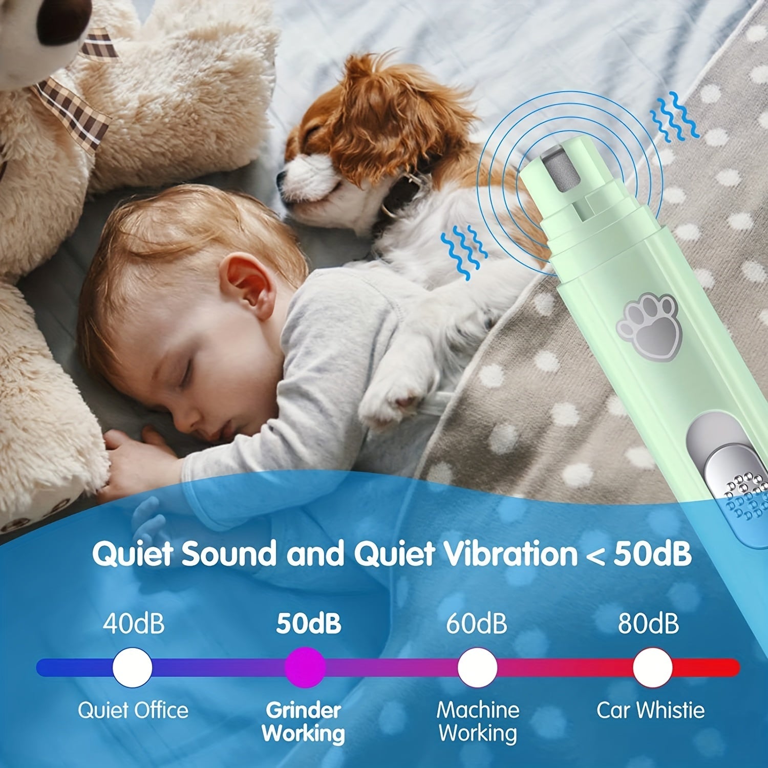 Electric Dog Nail Grinder 2-Speed Rechargeable Quiet Pet Nail Trimmer for Cats and Dogs