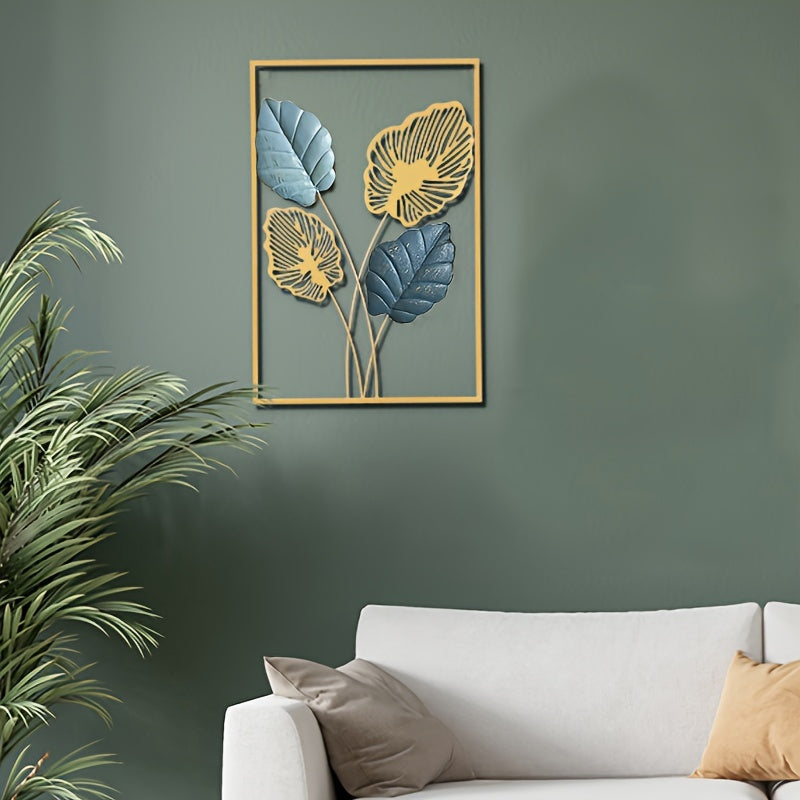 Minimalist Gold Metal Wall Decor Set 43.94x29.97cm Leaf Wall Art for Living Room Bedroom