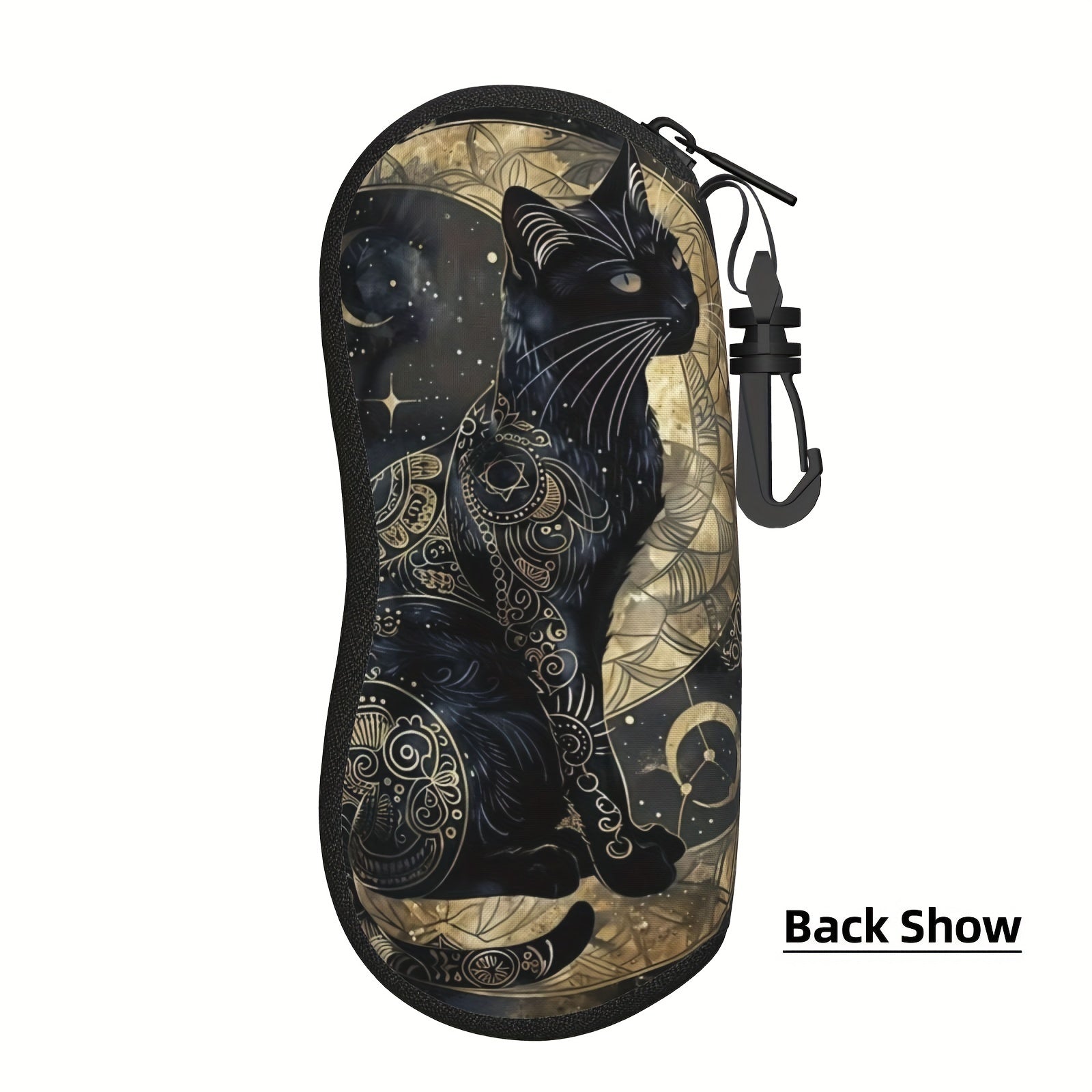 Black Cat and Moon Printed Glasses Case Neoprene Eyewear Sleeve with Zipper
