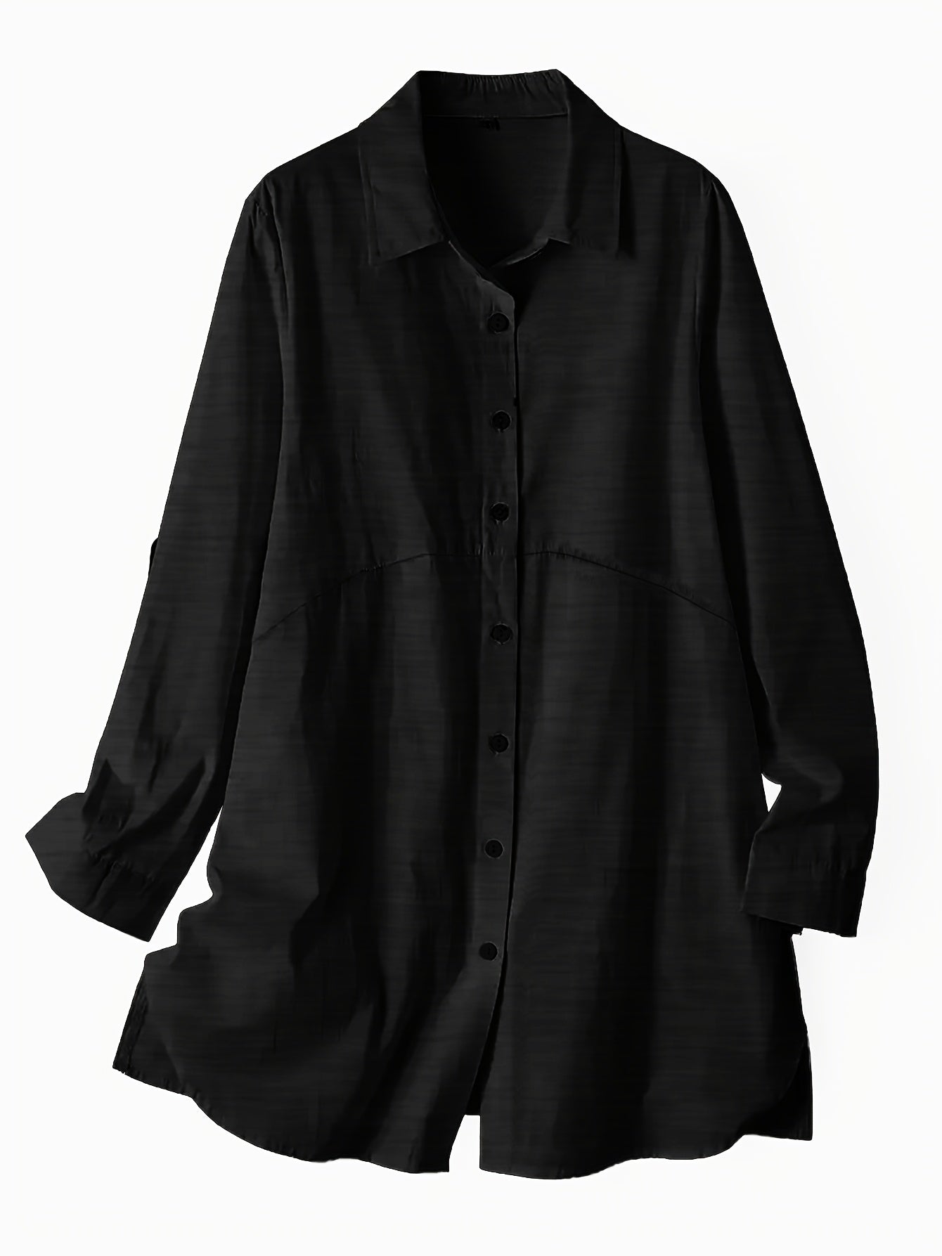 Plus Size Women's Blouse Soft Ice Silky Fiber Button-Up Collar Pockets A-Line Long Sleeve Spring Summer Fall